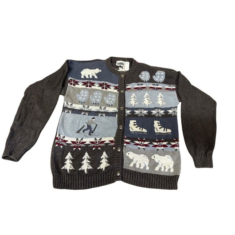 Vintage Northern Reflections Gray Knit Winter Polar Bear Cottage Cardigan XL‎